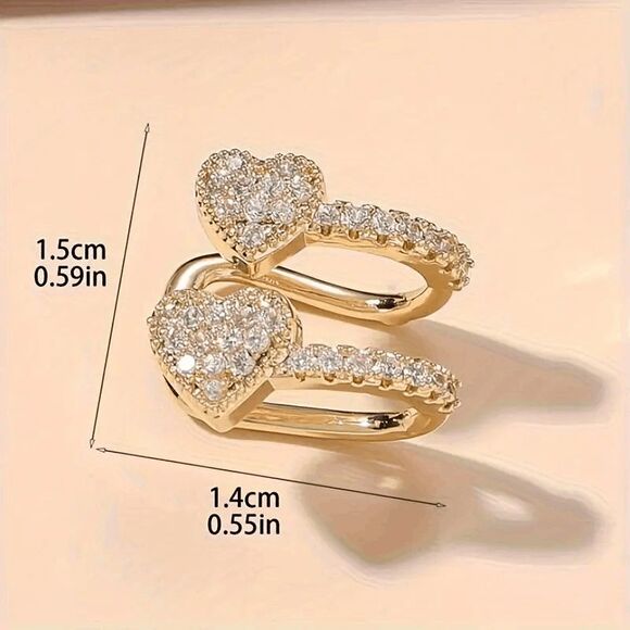 Double Heart Diamond Ear Clip - Picture 3 of 4